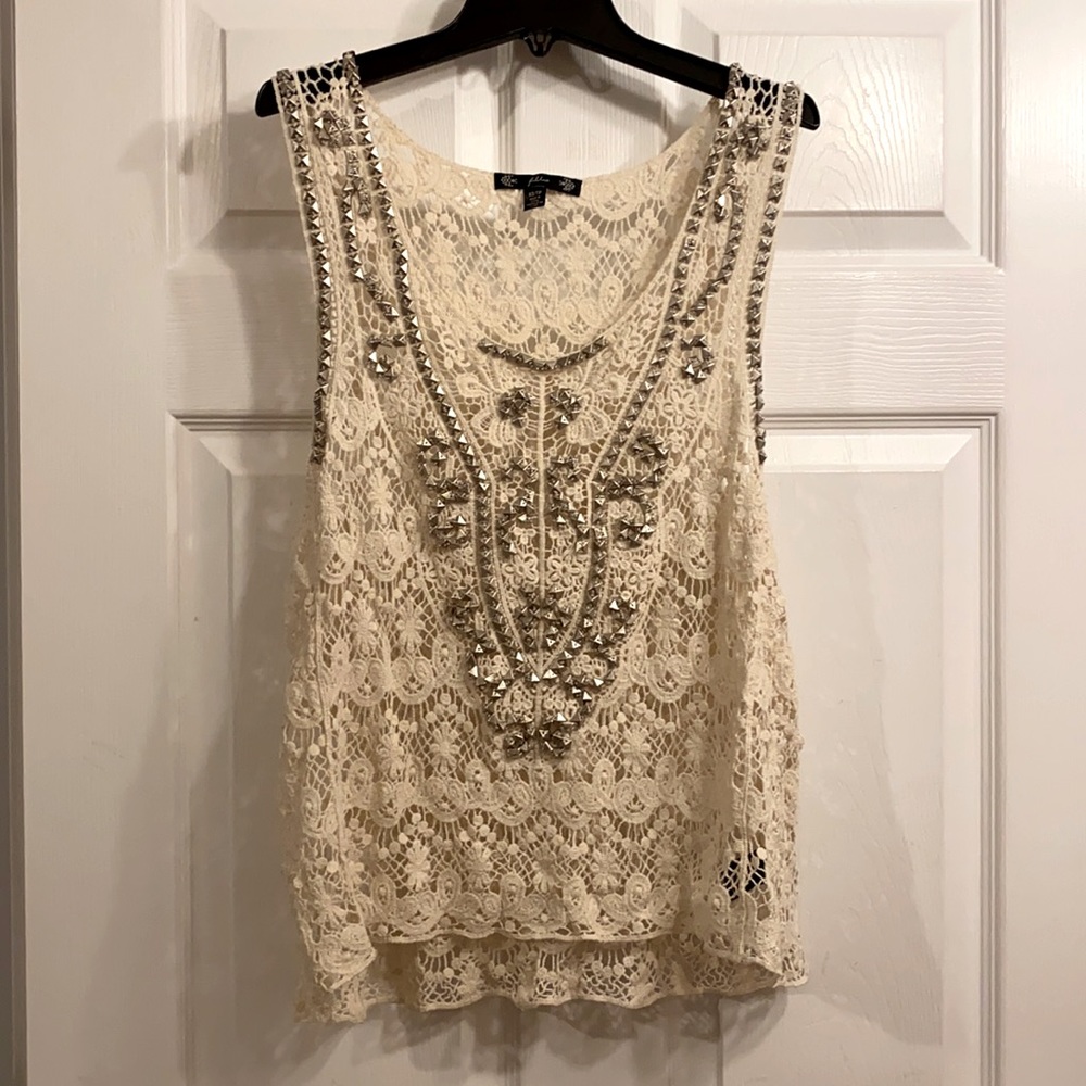 Like New Edgy Sexy Studded Crochet Lace Camisole